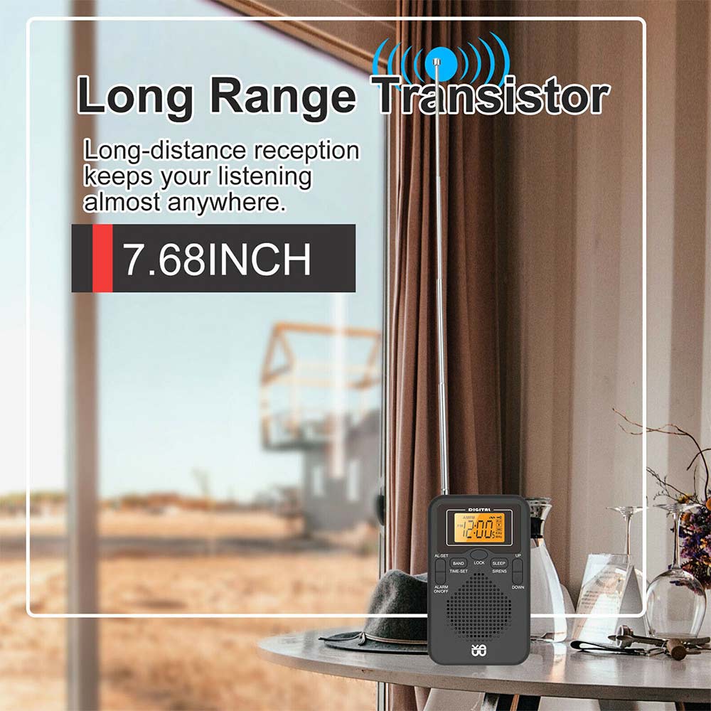Mini Portable Pocket Digital LCD AM FM Radio Battery Powered Receiver Speaker