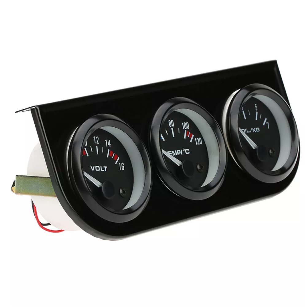52mm Car Electronic Triple Gauge Kit Oil Pressure + Water + Tem +Voltmeter Meter