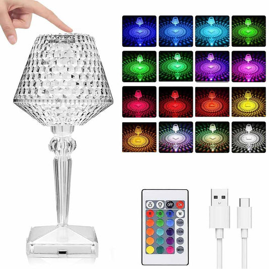 Crystal Night Light RGB 16colors Table Lamp Dimming USB Rechargeable Bedside