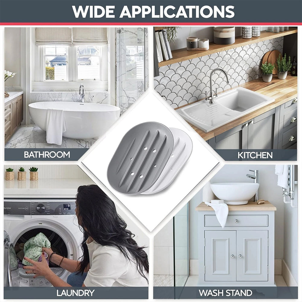 2-Pack Soap Tray – Silicone Bathroom Dish Soapbox with Drainage Holder
