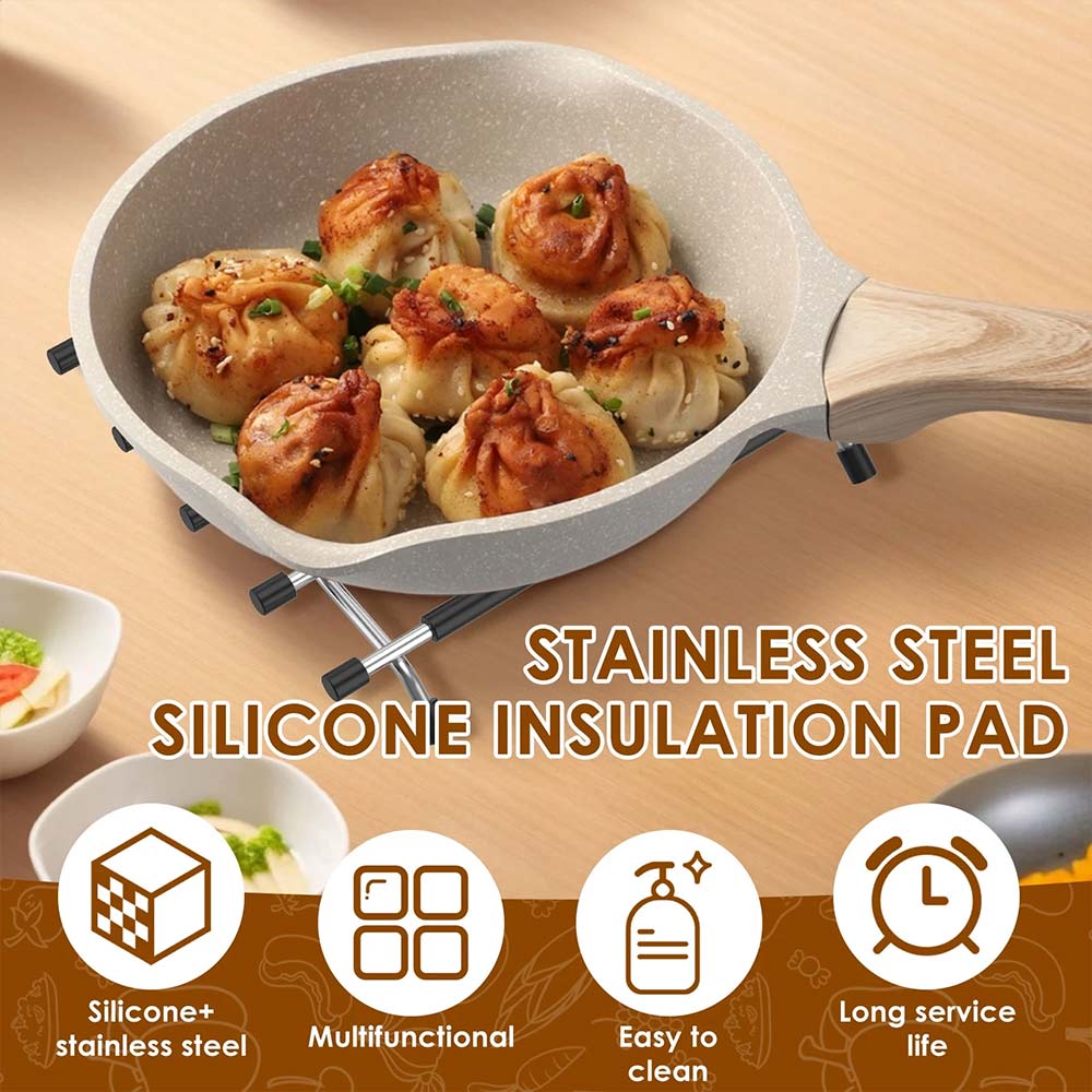 Kitchen Trivet Worktop Saver – Stainless Steel & Silicone Hot Pot Pan Stand Rack