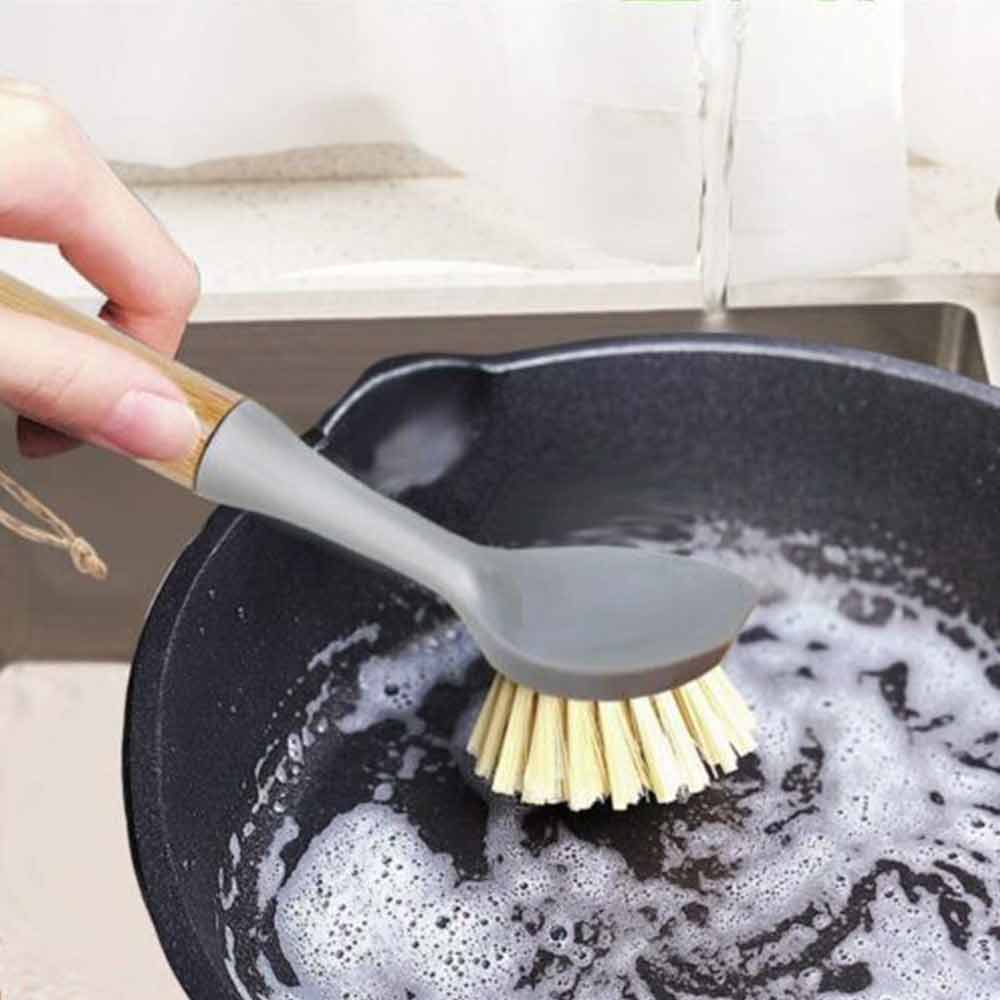 2pcs Kitchen Pan Dish Brush Washing Up Bamboo Handle Bathtub Cleaning Scrub Tool