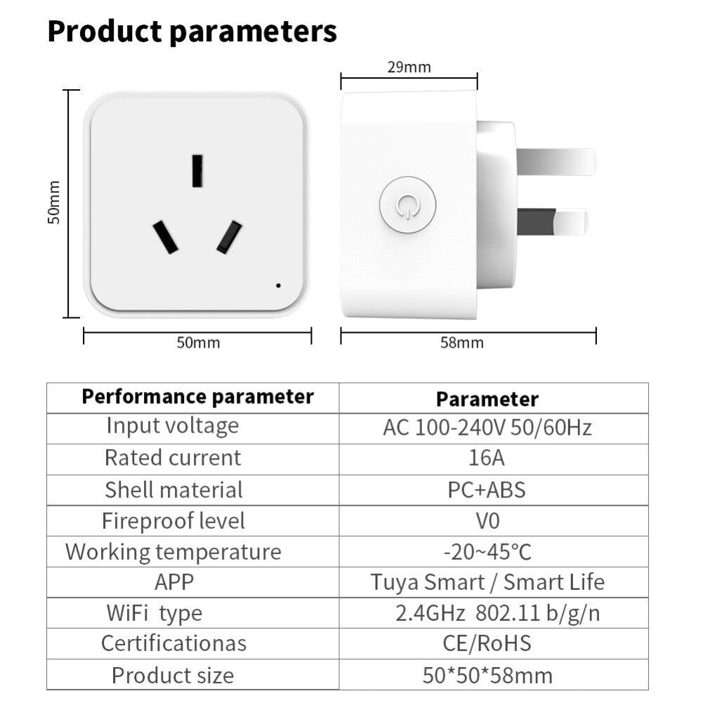 Tuya WiFi / Zigbee 16A Smart AU Socket Plug Voice Control for Alexa Google Home