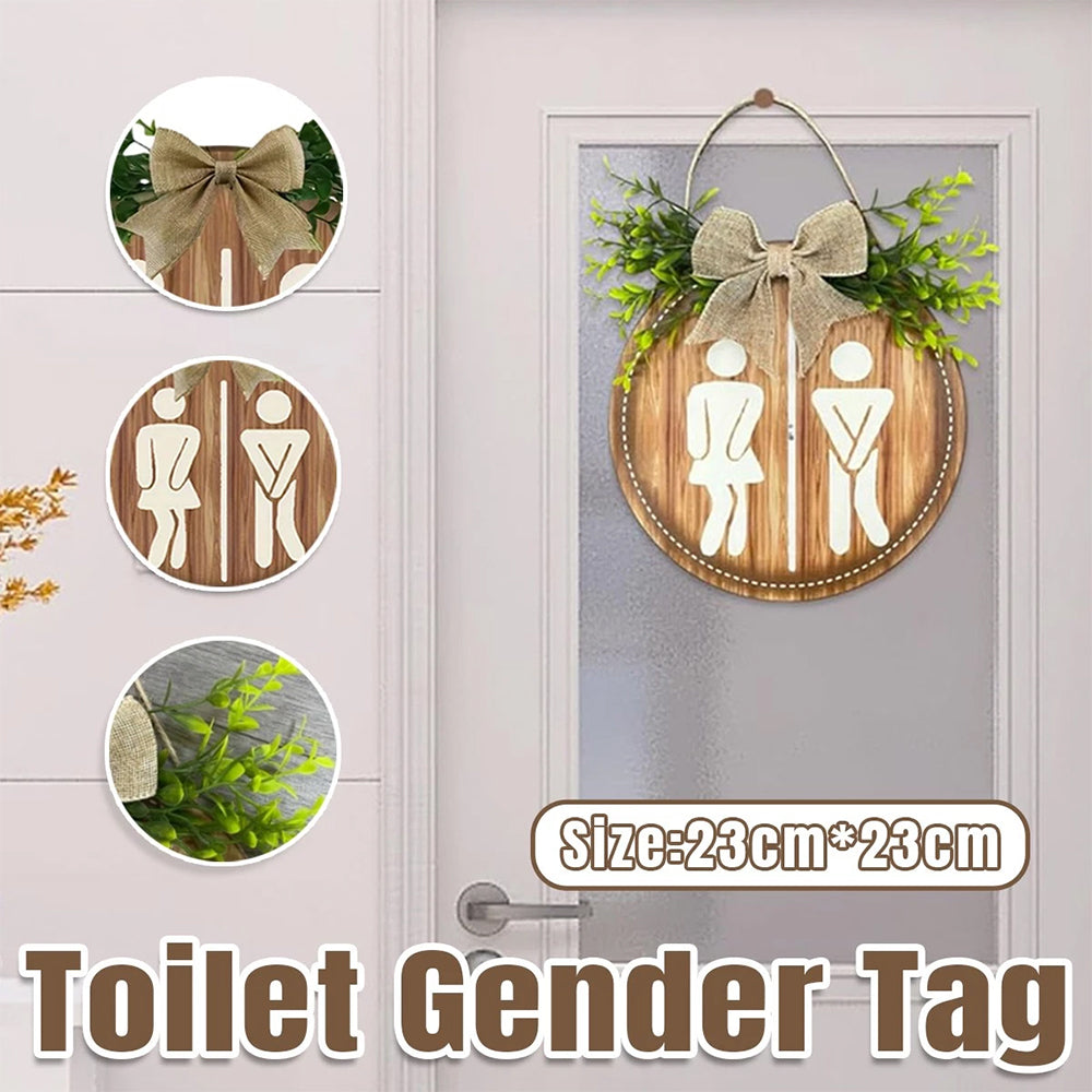 Bathroom Gender Sign – Rustic Wooden Round Hanging Toilet Door Plaque Decor 23CM