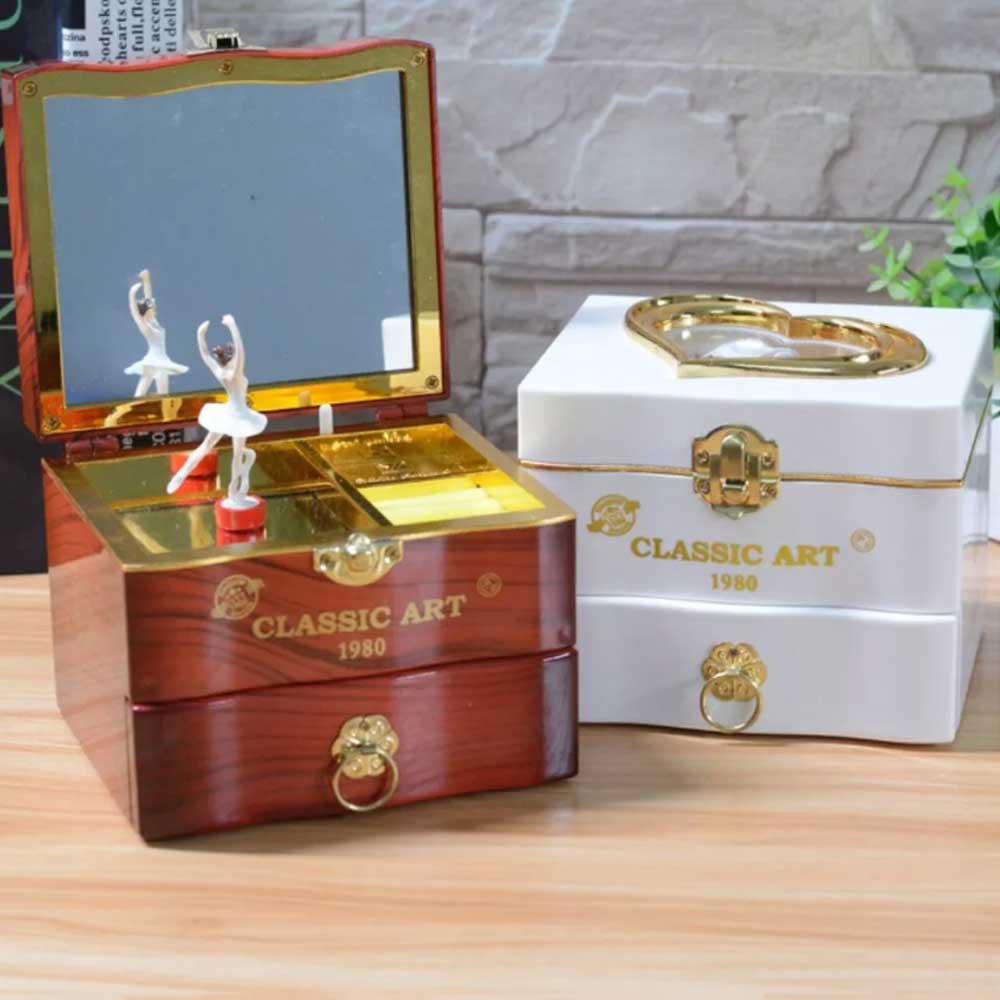 Vintage Automatic Music Box with Ballet Dancing Girl 2-layer Jewelry Box Gift for Her