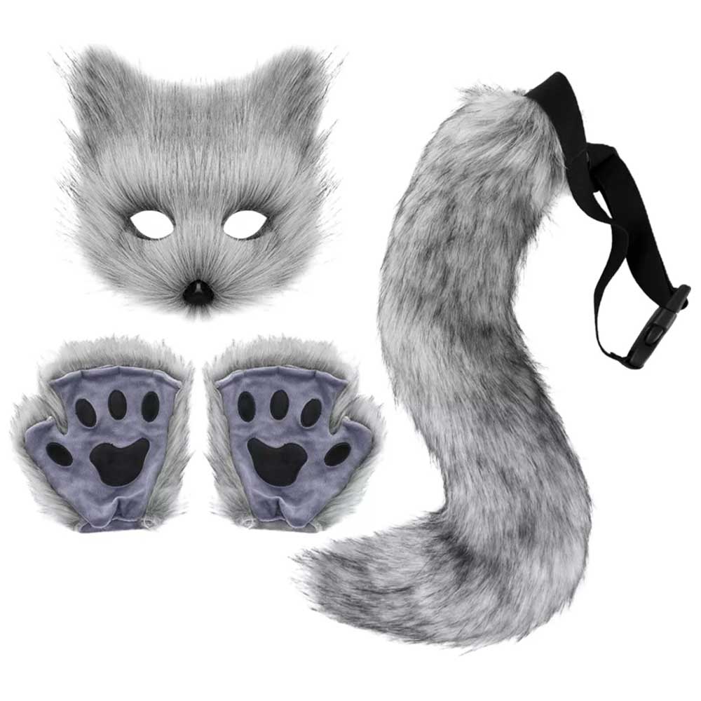Furry Cat Fox Mask Christmas Party Cat Fox Cosplay Costume Mask Tail Paws Set