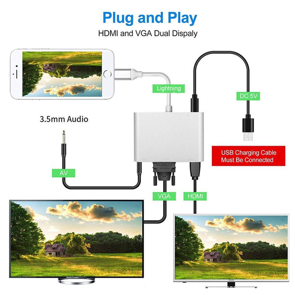 3 in1 Hub iphone ipad to HDMI VGA Audio Adapter For iPhone 13 12 Pro Max X XS XR