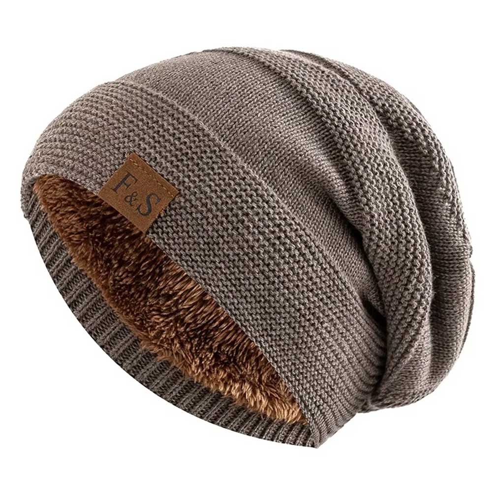 Unisex Slouchy Winter Beanie - Fur Lined Warm Knitted Hat for Men & Women
