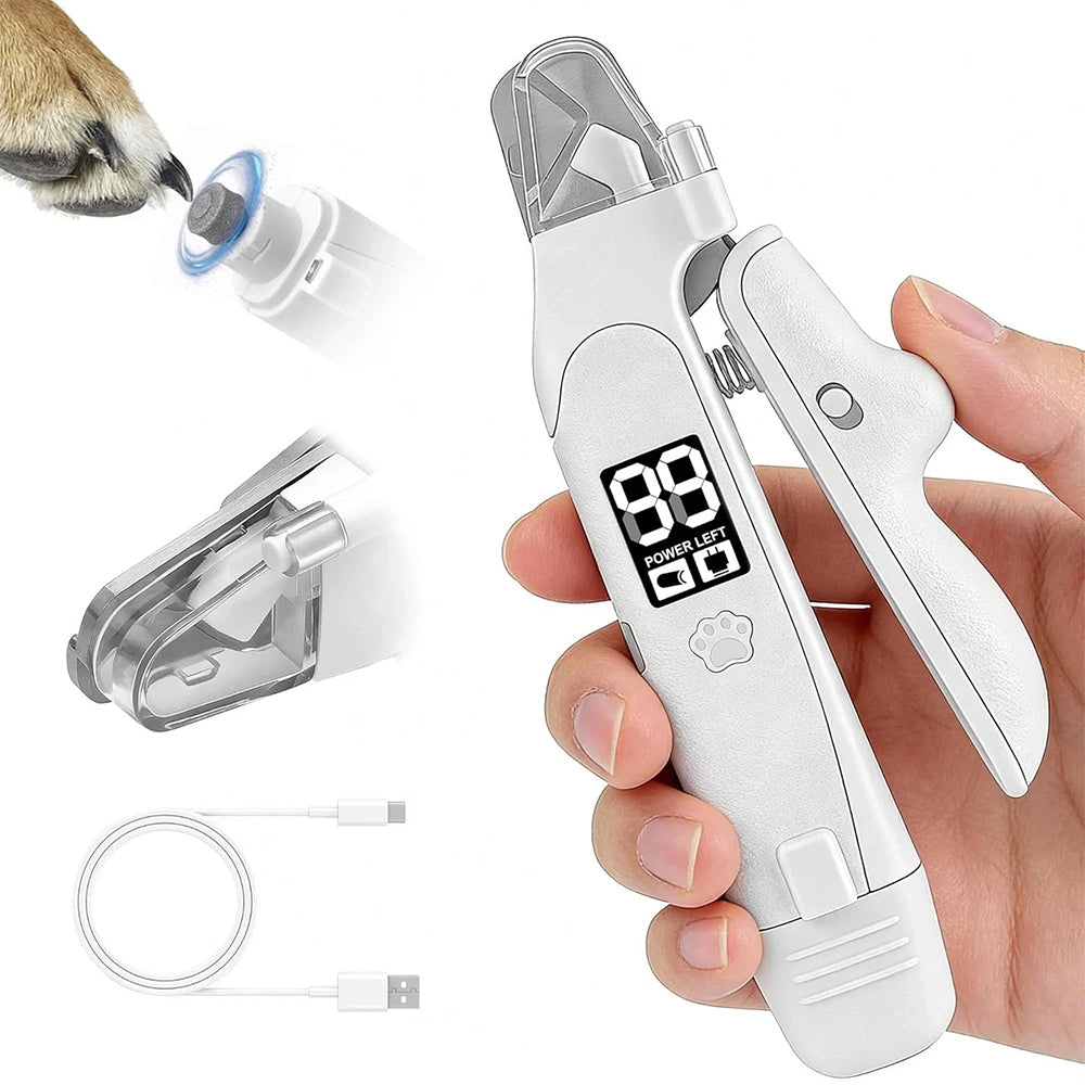 Pet Nail Clipper Grinder 3-in-1 – LED Dog Claw Trimmer, Quiet USB Rechargeable