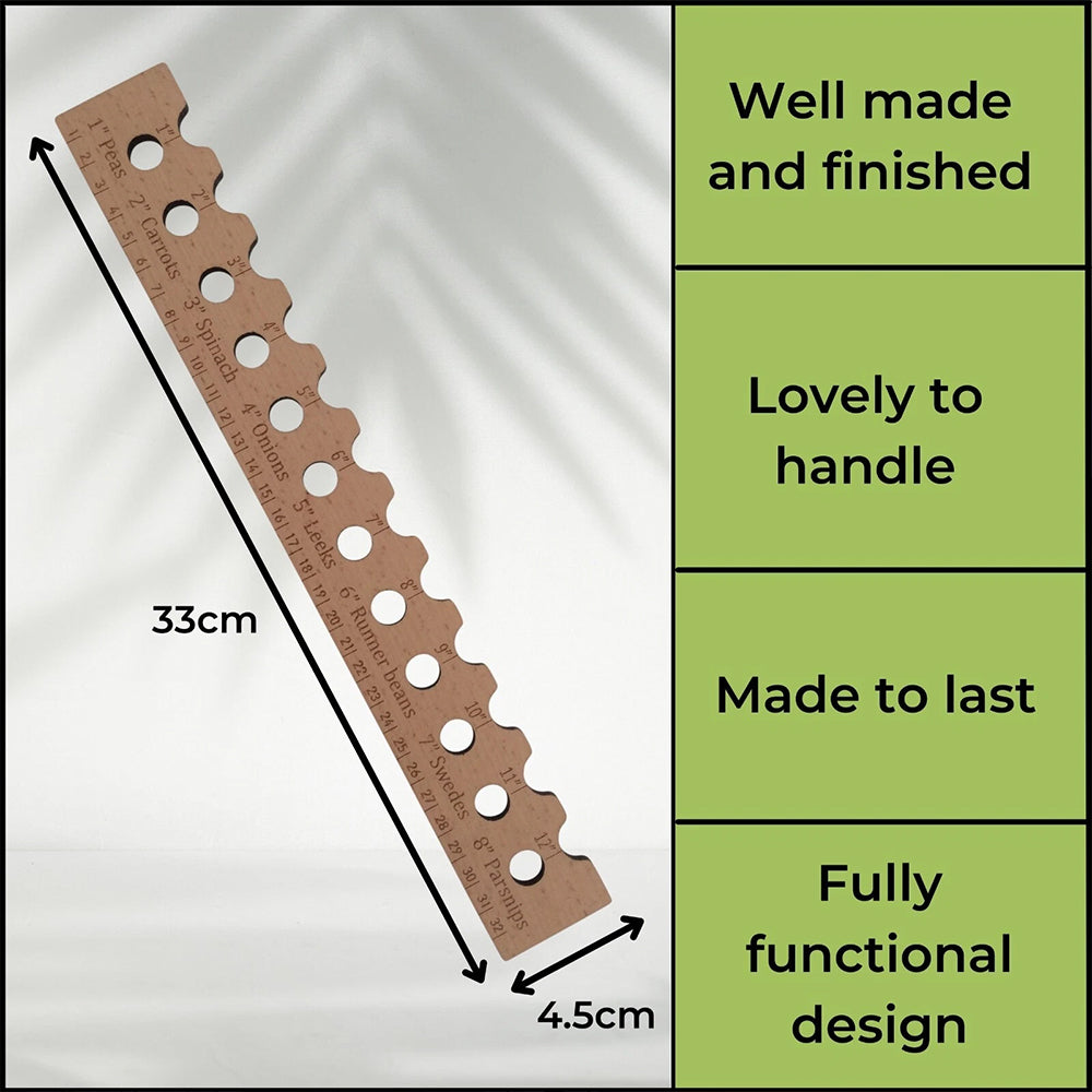 Wooden Planting Ruler - Garden Seed Spacer & Sowing Tool with Veg Spacing Guide