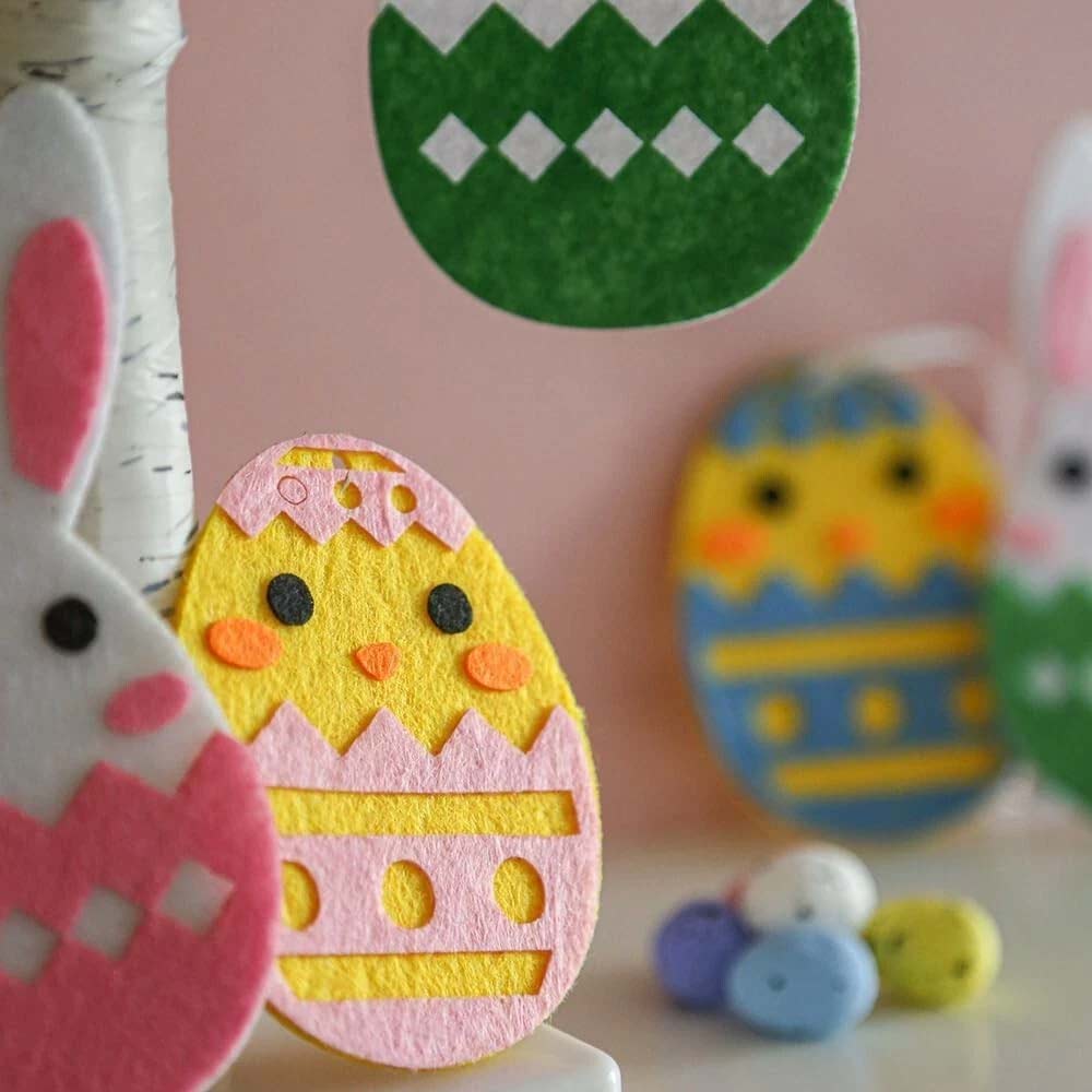24PCS Hanging Easter Felt Eggs Decorations - Chicks & Bunnies for Home Festive Display