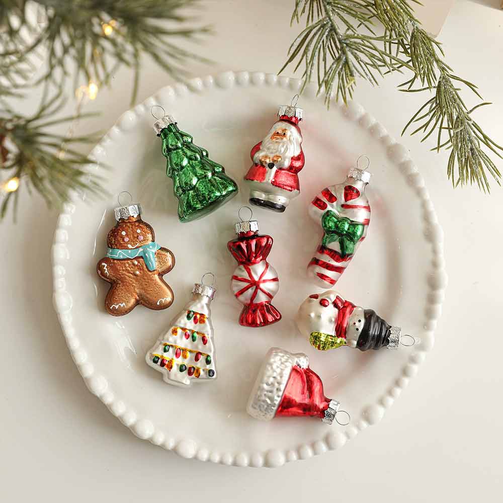 Mini Glass Christmas Ornaments – Novelty Hanging Baubles Set for Tree Decor
