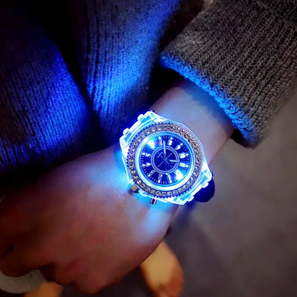 Men's Watch Teenage Women's Watch Crystal Quartz Bracelet with LED Illumination