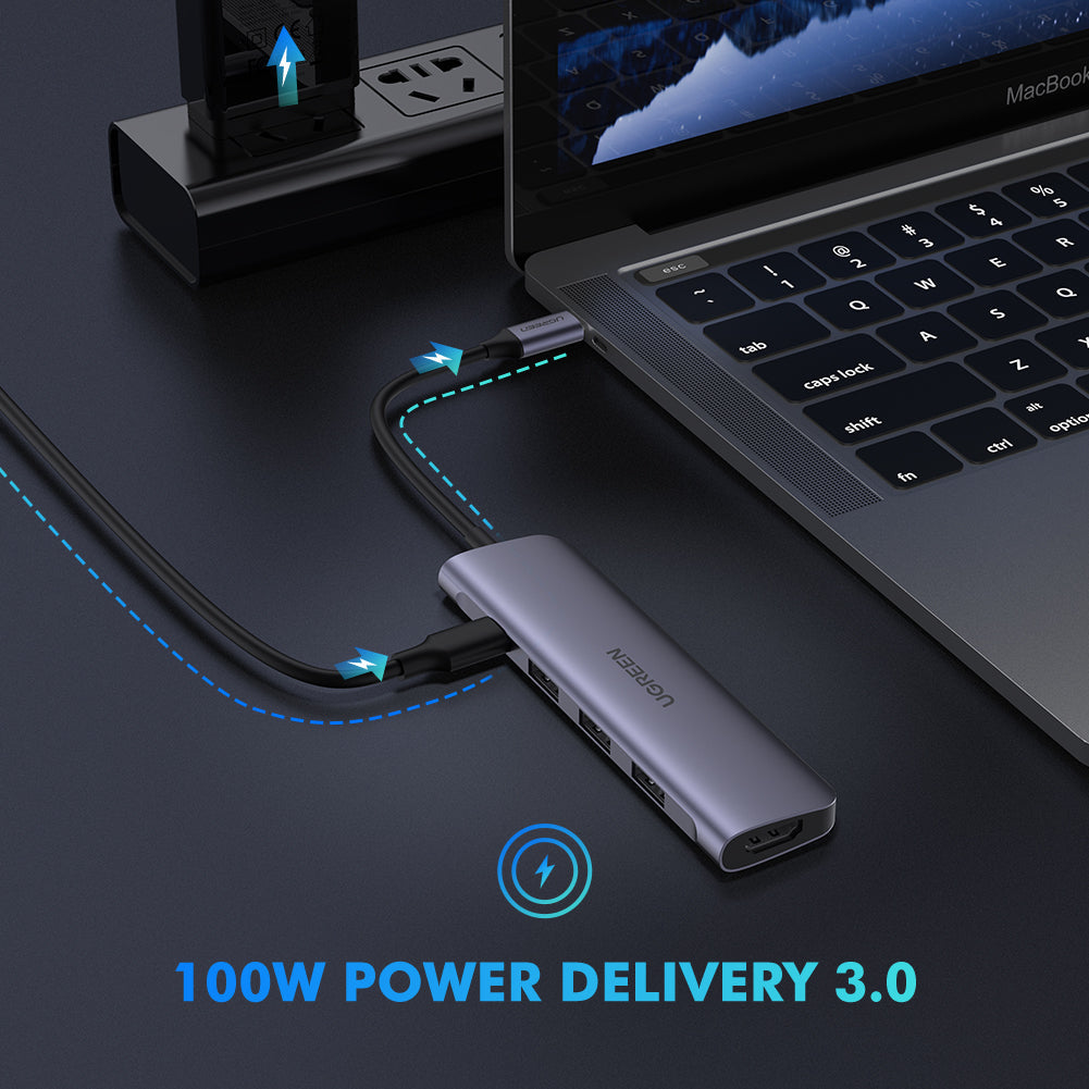 5-in-1 USB-C Multiport – HDMI + 3 USB 3.0 + 100W PD Charging Hub
