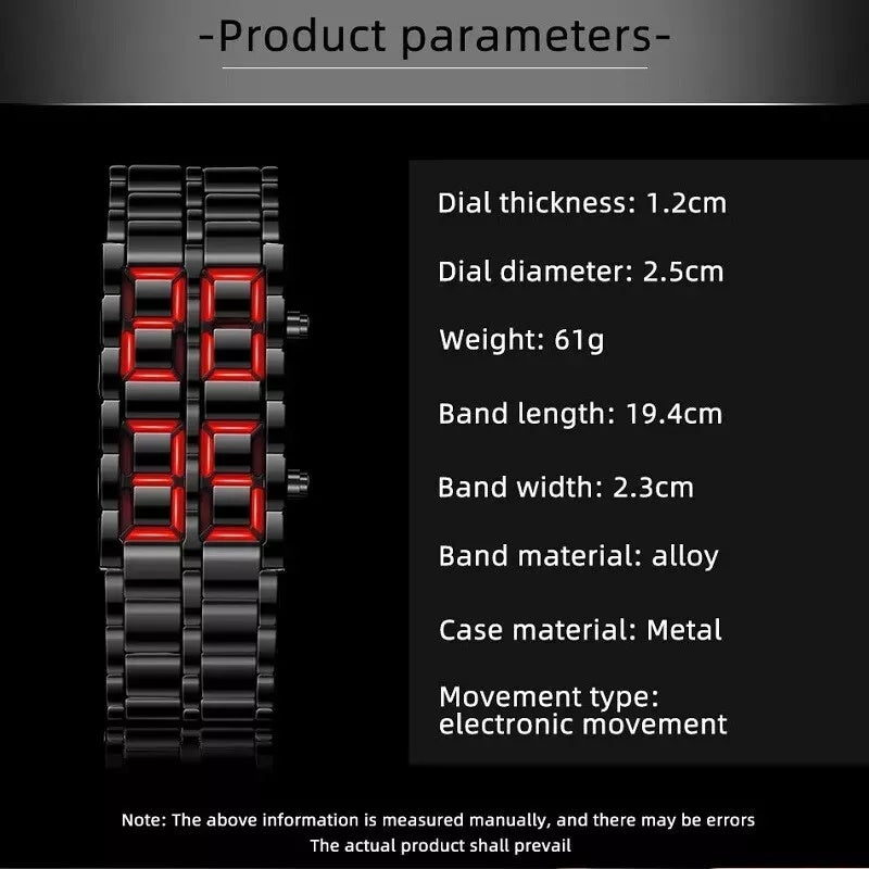 Fashion Mens Digital Lava Wrist Watch Men Black Full Metal Red LED Display