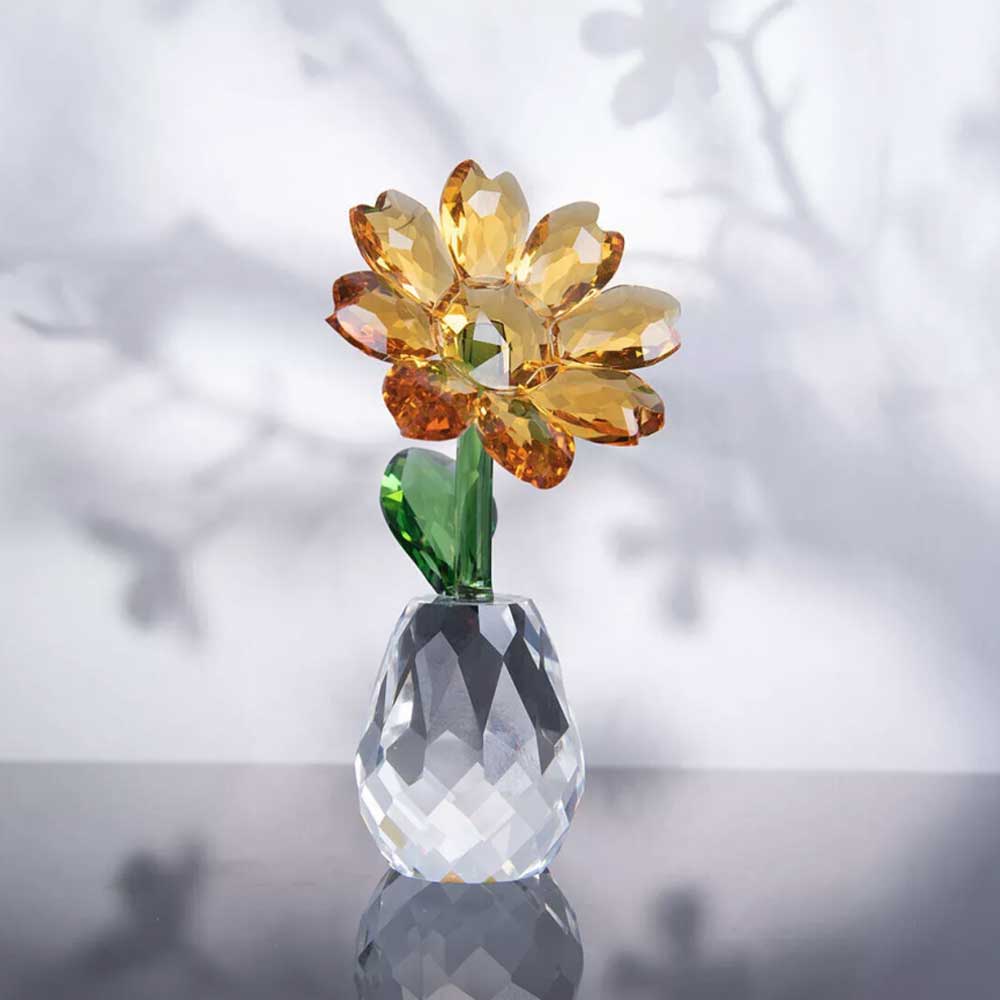 Crystal Sunflower Figurine – Glass Bouquet Flower Collectible Ornament for Table Decor