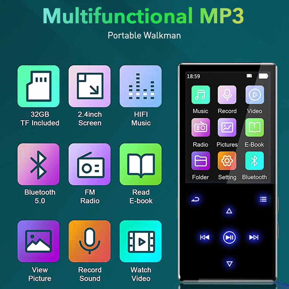 32G MP3 FM Radio Player Sport Music Portable Video Recorder MP4 Bluetooth HIFI