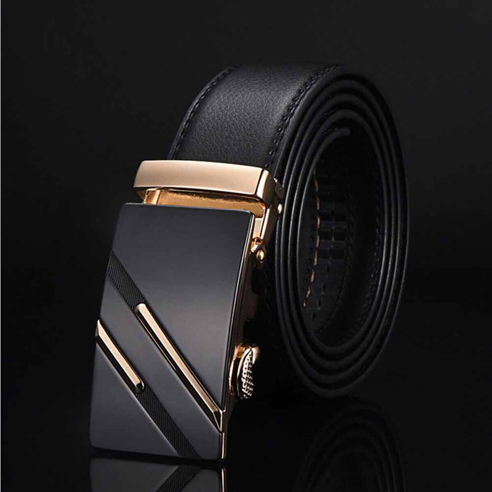 120cm Fashion Mens Leather Ratchet Belt Automatic Buckle Waistband Waist Strap