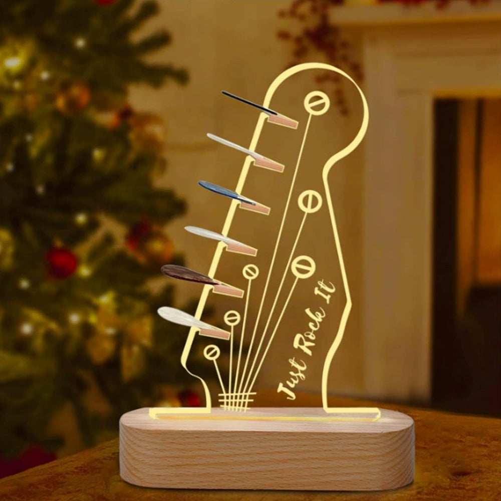 Light Up Guitar Pick Holder – Wood Base & Acrylic Storage Rack for Guitar Picks