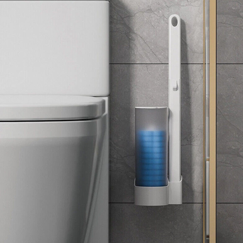12-Pack Disposable Toilet Cleaning System with Wall-Mounted Holder & Refills
