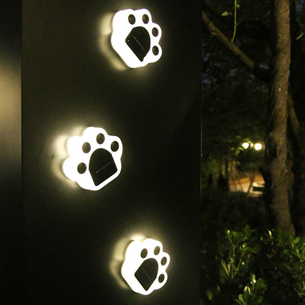 4PCS Animal Bear Paw Print Solar Power Light Outdoor Garden Yard Waterproof Lamp
