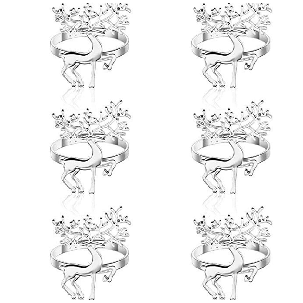 6-Piece Silver Reindeer Napkin Ring Set - Elegant Zinc Alloy Christmas Table Decor