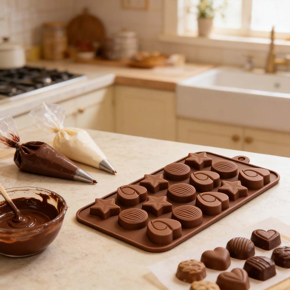 Chocolate Baking Silicone Cake Mold - Ice Tray Candy Jelly Mold with Nuts & Star Shapes