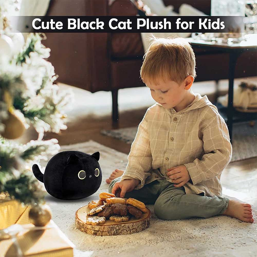 Black Cat Plush 25cm - Cute Soft Stuffed Kitten Toy, Kawaii Plushie Gift