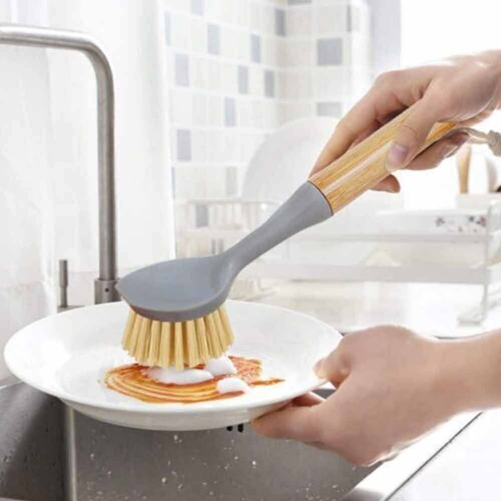 2pcs Kitchen Pan Dish Brush Washing Up Bamboo Handle Bathtub Cleaning Scrub Tool