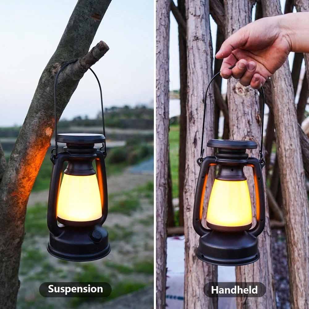 Solar Camping Lantern – USB Rechargeable LED Tent Light with Rotary Dimming