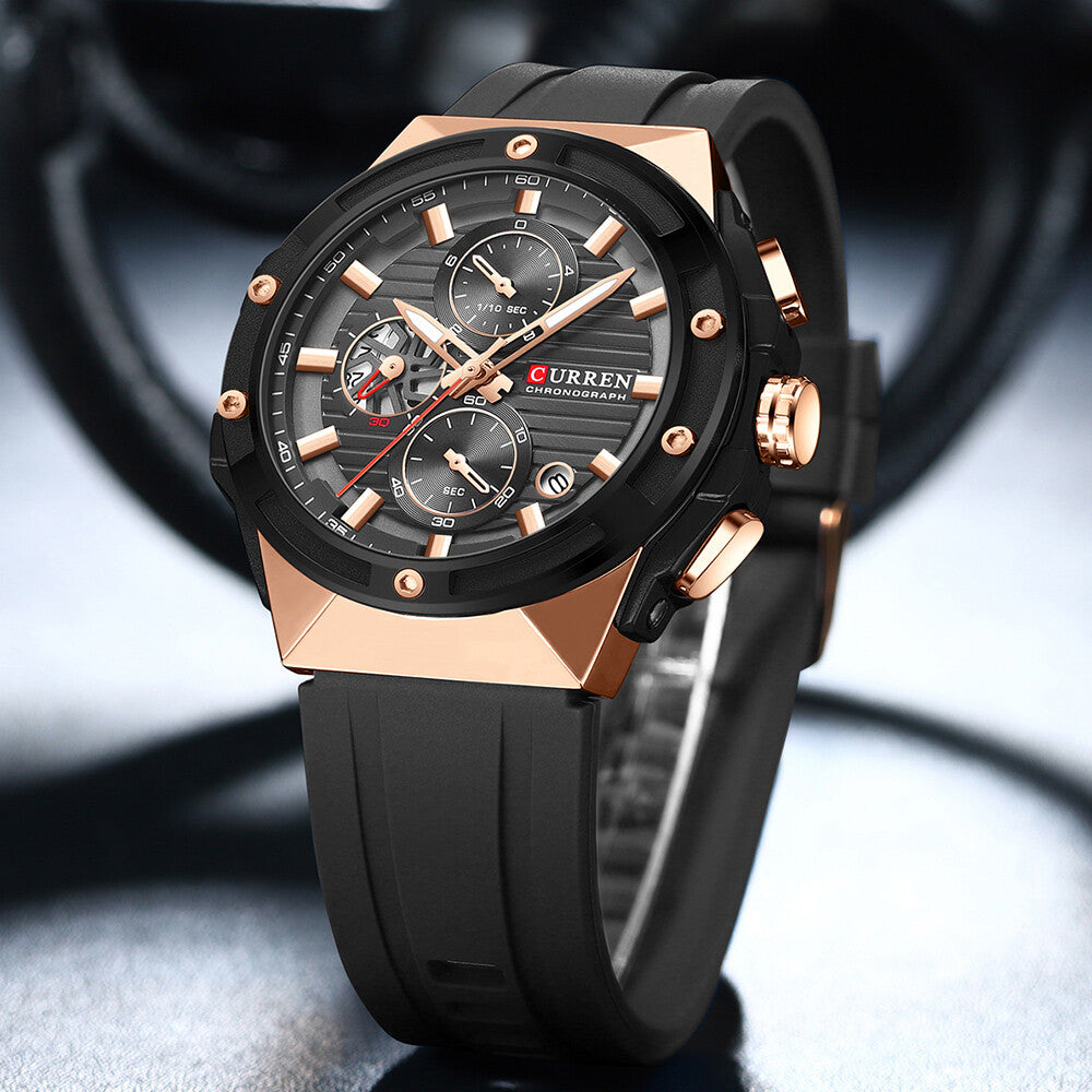 Men's Military Sport Watch – Multifunction Chronograph Calendar Silicone Strap