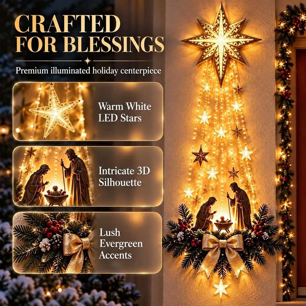 LED Star Nativity Ornament – Holy Family Christmas Wall Hanging Decoration