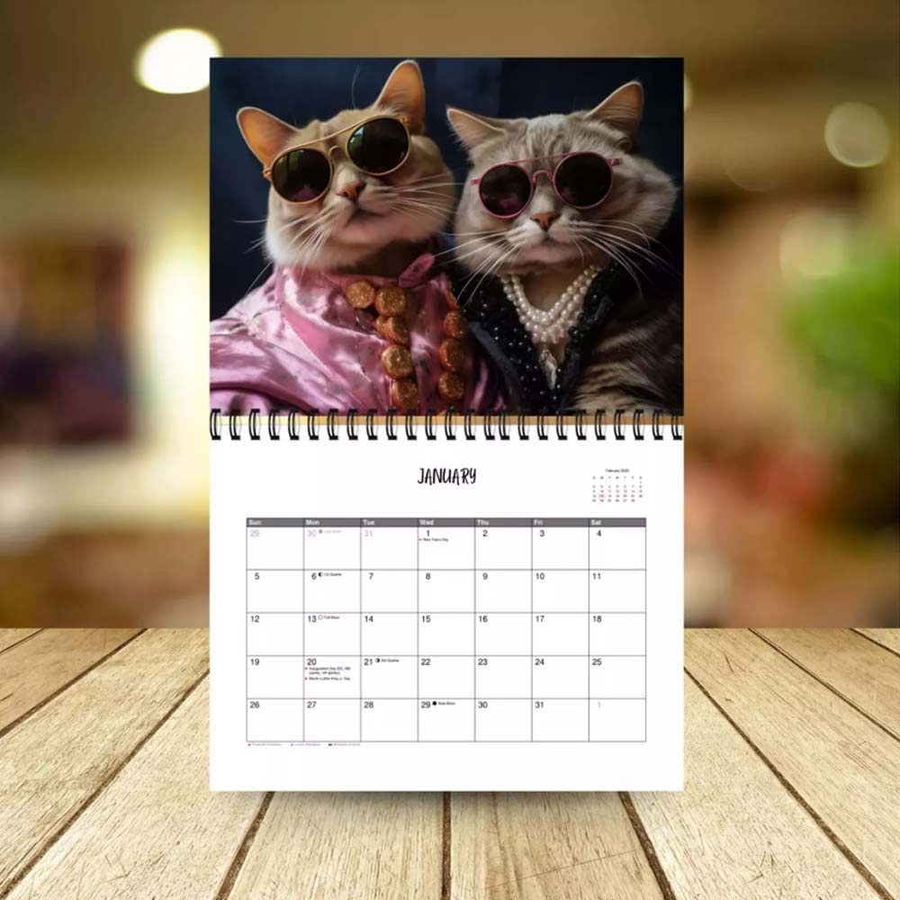 Stylish Cats Wall Calendar 2025, 12 Month Calendar, Hanging Calendar for Cat Love, Home Office Wall Calender
