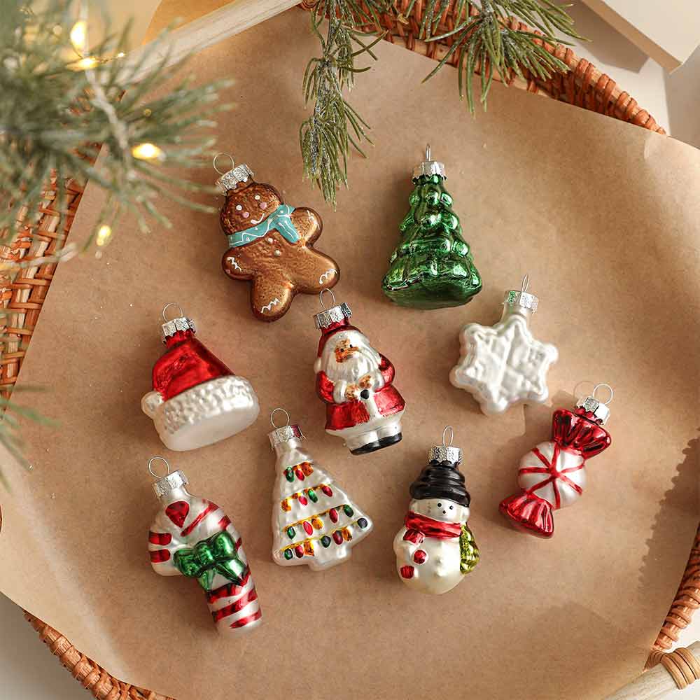 Mini Glass Christmas Ornaments – Novelty Hanging Baubles Set for Tree Decor