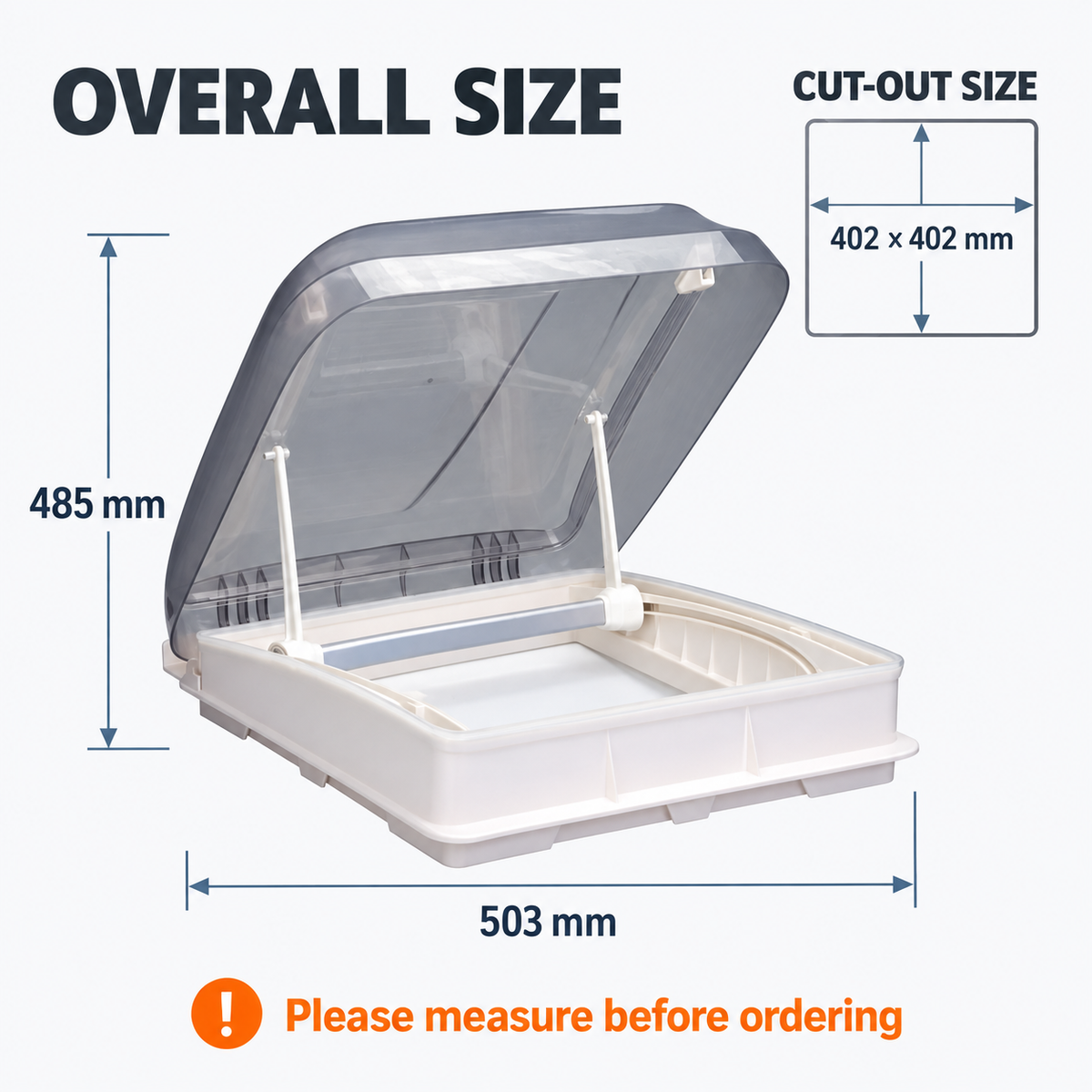 Caravan Roof Hatch 400 × 400mm – Skylight with Pleated Blind & LED Halo