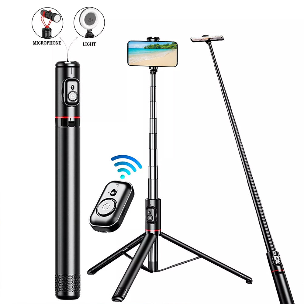 72" Selfie Stick Tripod with Bluetooth Remote – 360° Rotatable, All-in-One Phone Holder with Cold Shoe Mount