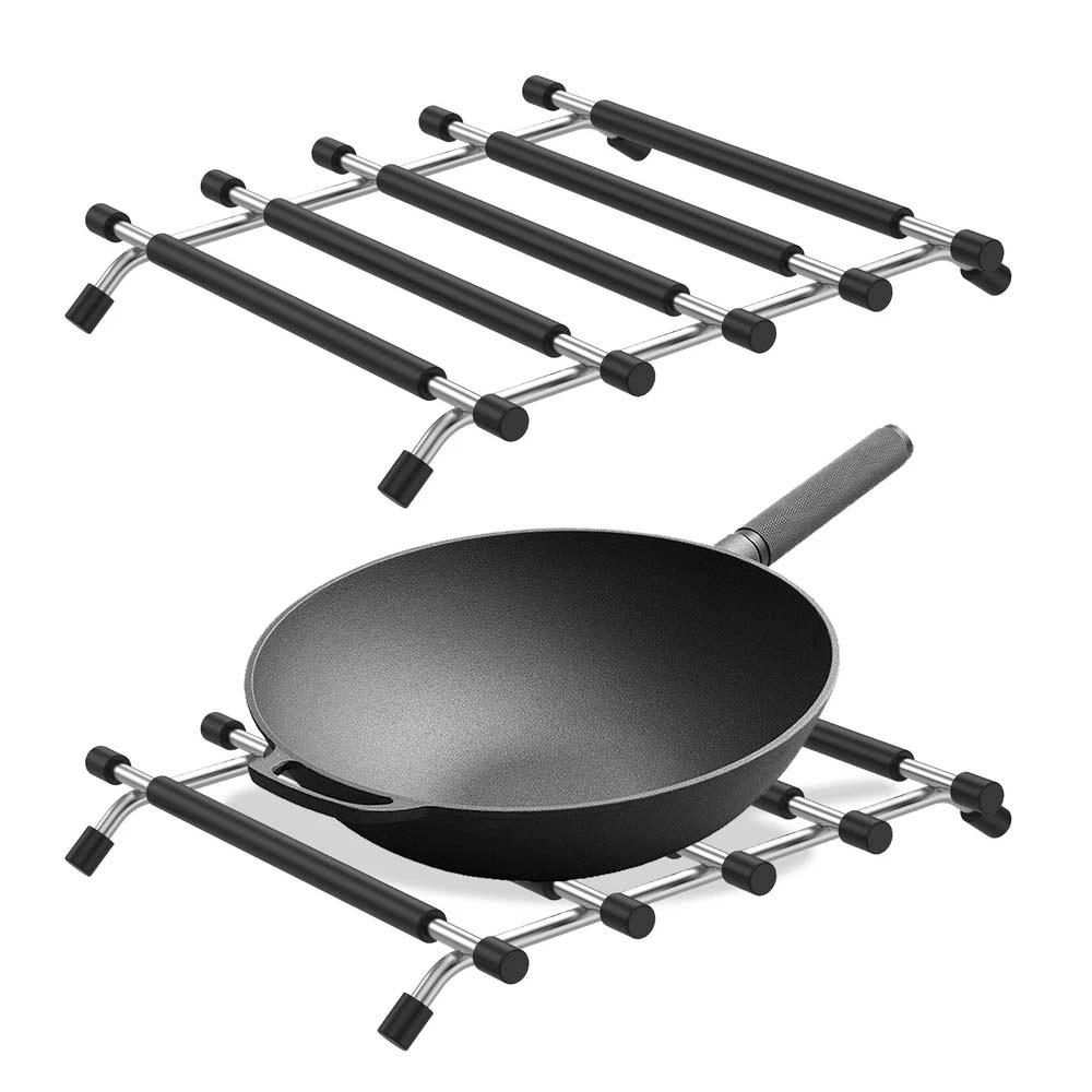 Kitchen Trivet Worktop Saver – Stainless Steel & Silicone Hot Pot Pan Stand Rack