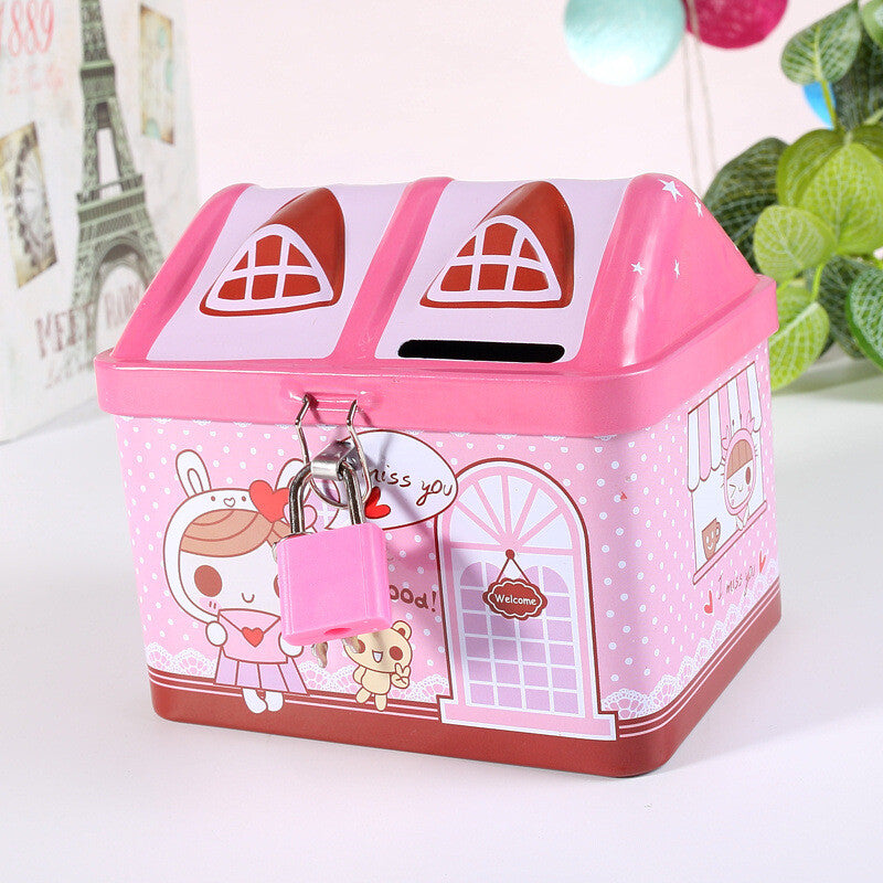 Boys Girls House Model Kids Money Piggy Bank Coin Saving Cash Tin Metal Box Unicorn