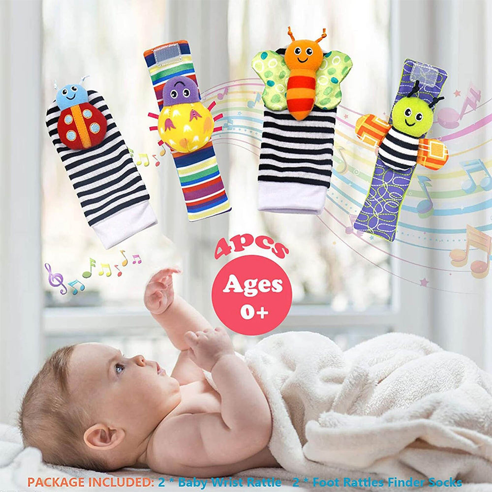 4pcs/Set Baby Rattles Set Wrists Rattles Early Educational Socks Rattles Setv