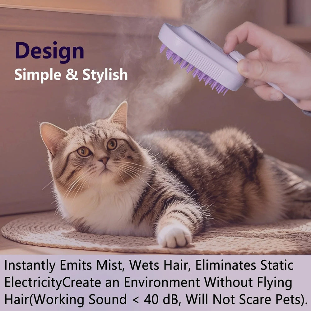 3-in-1 Pet Steam Brush – Rechargeable Dog & Cat Hair Brush with Steam Spray