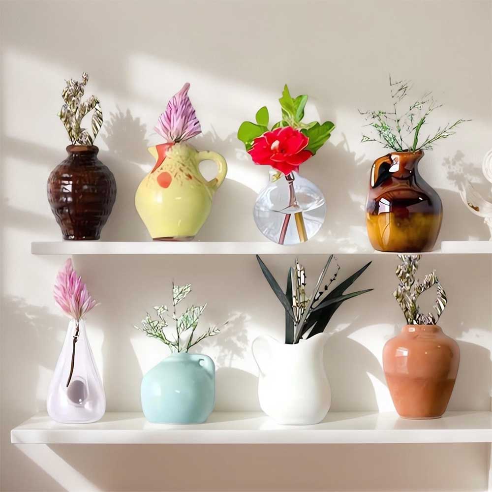 8PCS Mini Resin Vase Magnets - 3D Empty Vase Fridge Decor Set (Flowers Not Included)