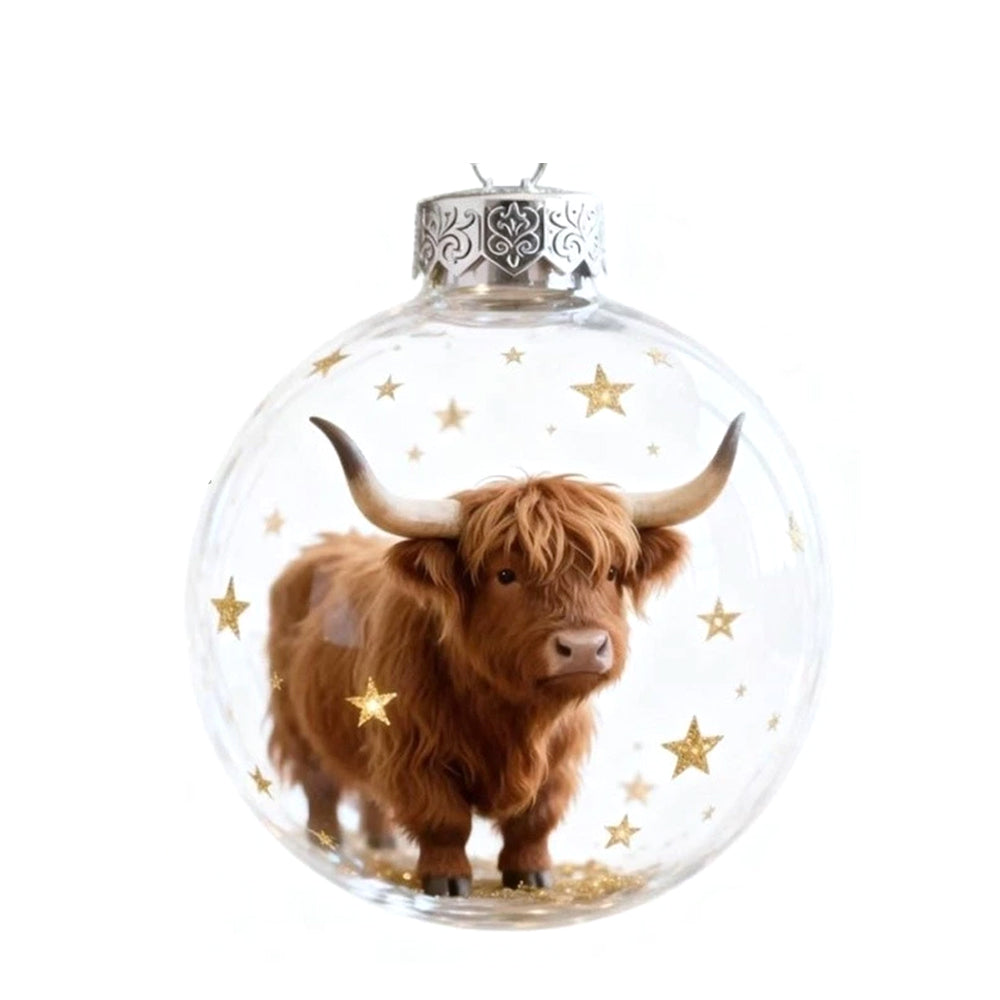 2X Cow 3D Acrylic Ball Christmas Ornaments - Wildlife Animal Xmas Tree Decor for Home