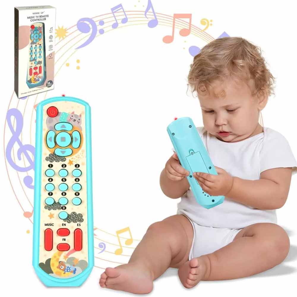 Baby TV Remote Control Sensory Toy Lighting Music Buttons Toddler Play Set Blue