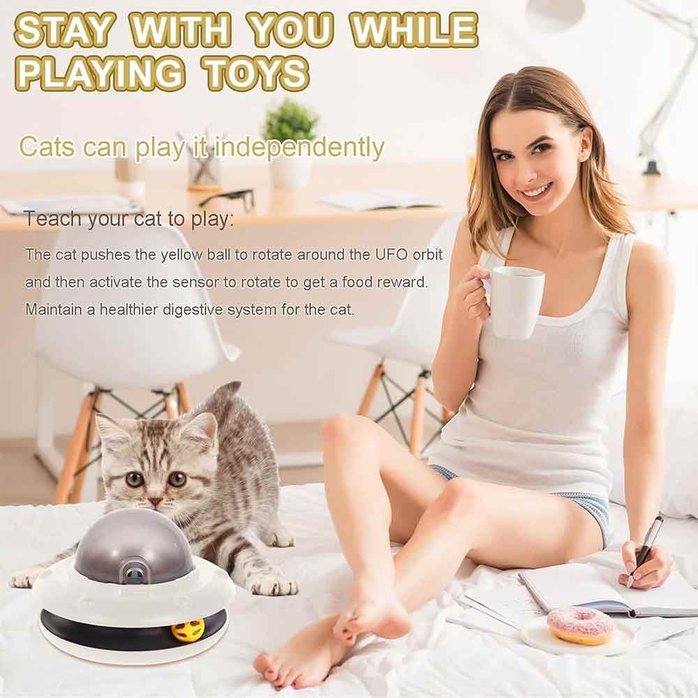 UFO Automatic Interactive Puzzle Cat Feeder – Dispenser Toy for Dry Food, White