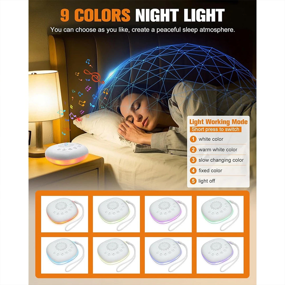 20-Sound Portable White Noise Machine – RGB Night Light, Timer for Sleep & Relaxation