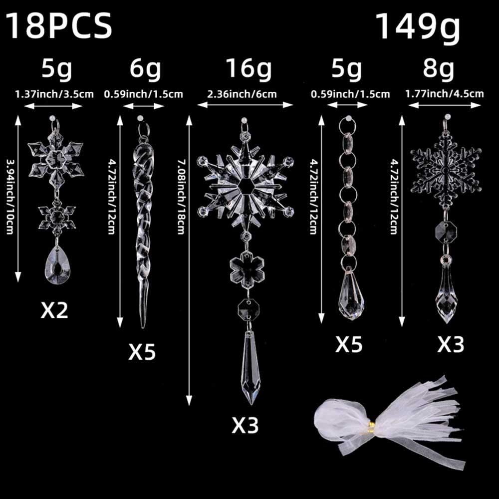 18X Crystal Christmas Ornaments for Tree Hanging Snowflake Icicle Pendant Decor