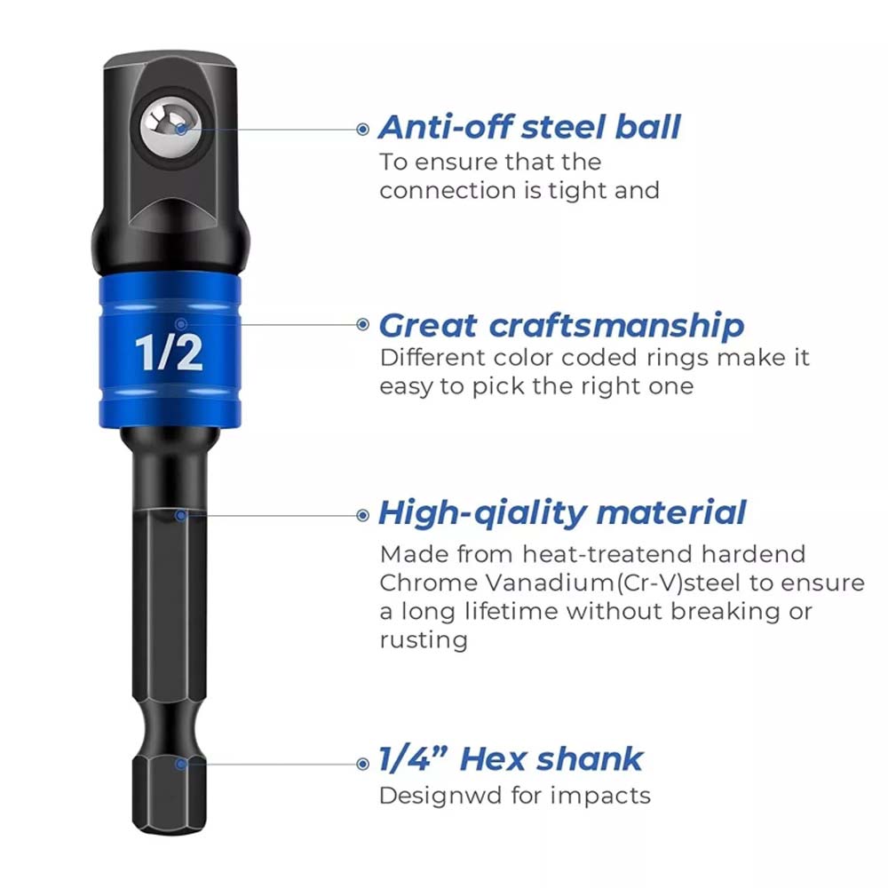 1/2" 1/4" 3/8"Impact Extension 3X Socket Adaptor Set Driver Hex Shank Drill Bits