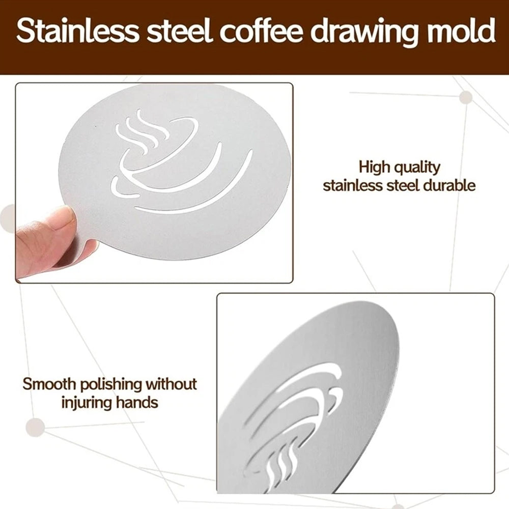 4x Barista Cappuccino Stencils - Stainless Steel Coffee Latte Art Templates
