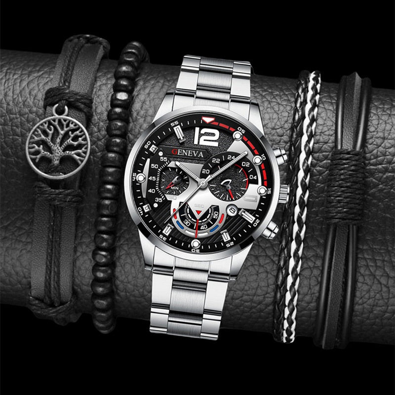 Men's Business Fashion Watch Stainless Steel Strap with FREE Gift Bracelet
