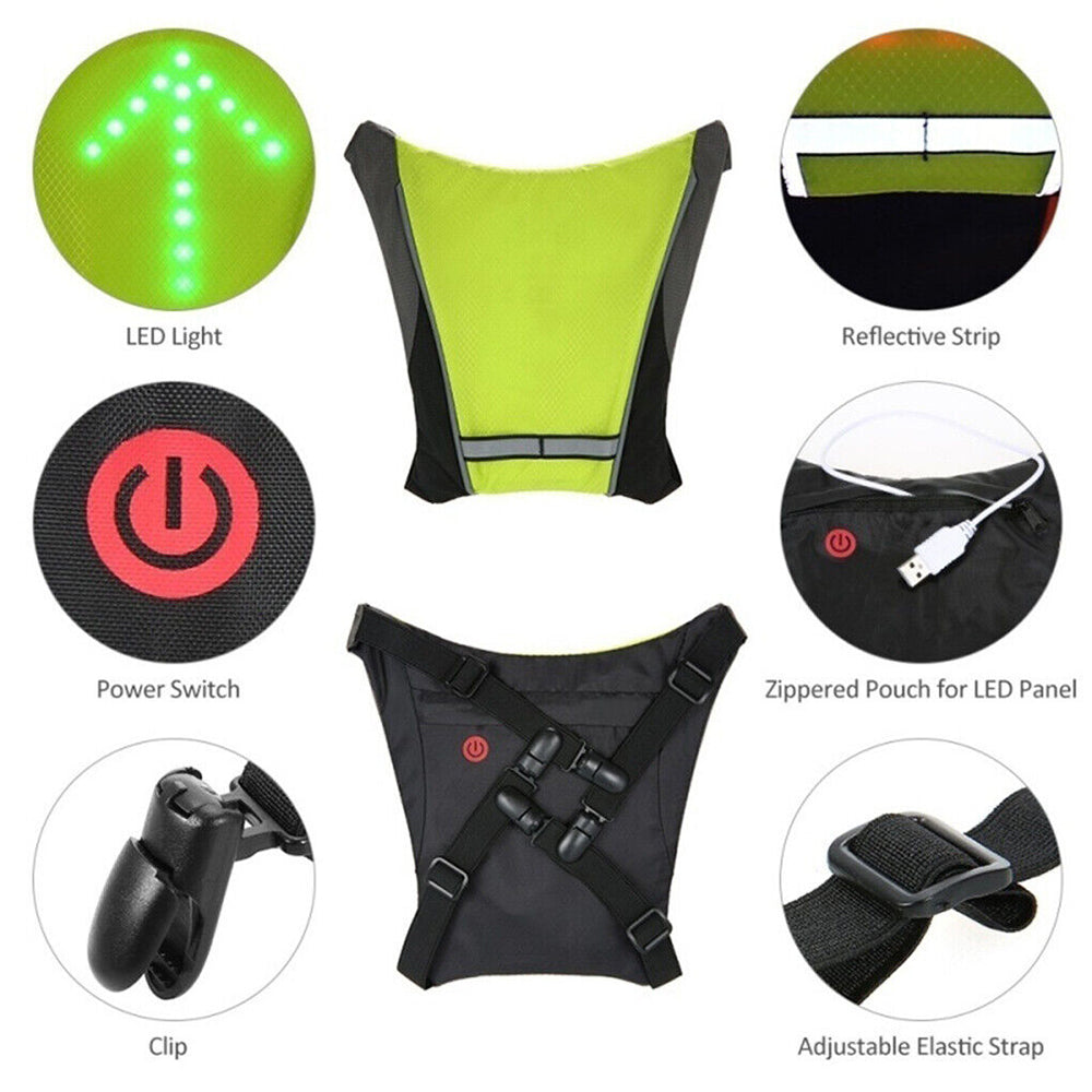 Wireless LED Signal Light Reflective Vest Backpack Remote Control Safety
